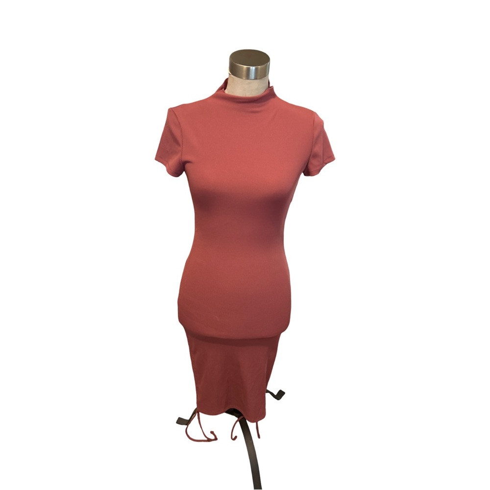 Y2K Almost Famous Dress Size Small Ribbed Bodycon Midi Mock Neck Short Sleeve